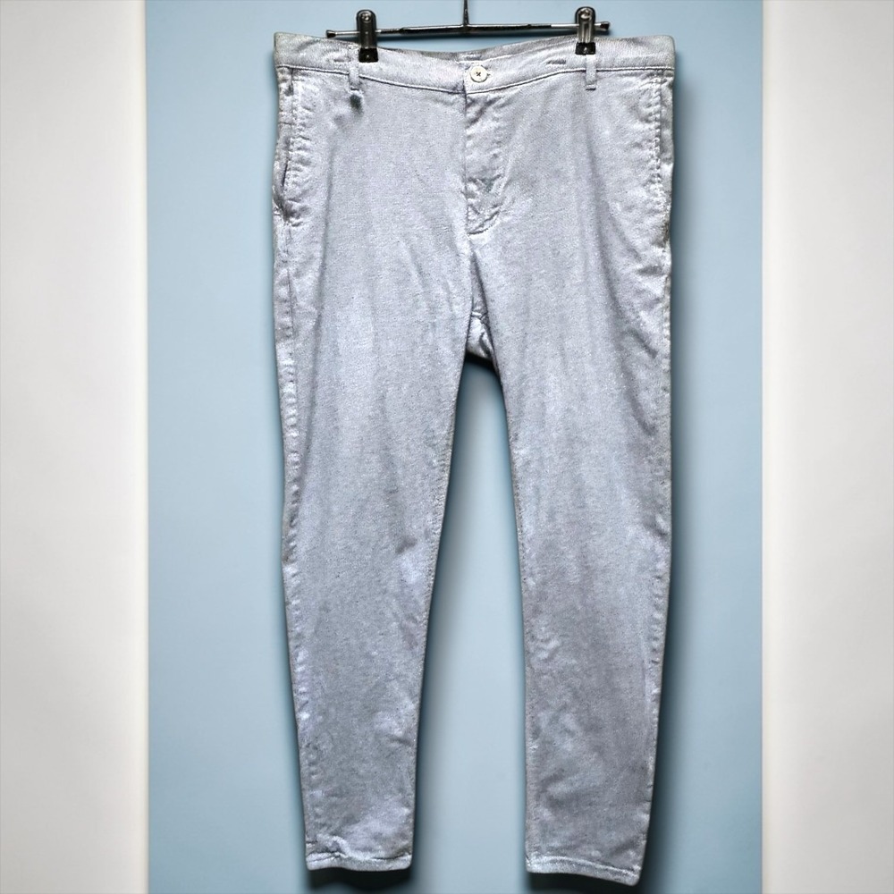 Zara Man Slim Fit Textured Chino Trousers Light Blue Grey Size 32 Made in Turkey
